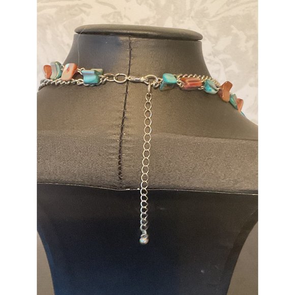 Boho Chic Blue & Brown Beaded Chunky Statement Necklace - Picture 3 of 4